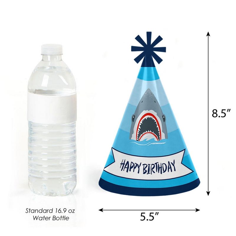 Big Dot of Happiness Shark Zone - Cone Jawsome Shark Happy Birthday Party Hats for Kids and Adults - Set of 8 (Standard Size), 3 of 8