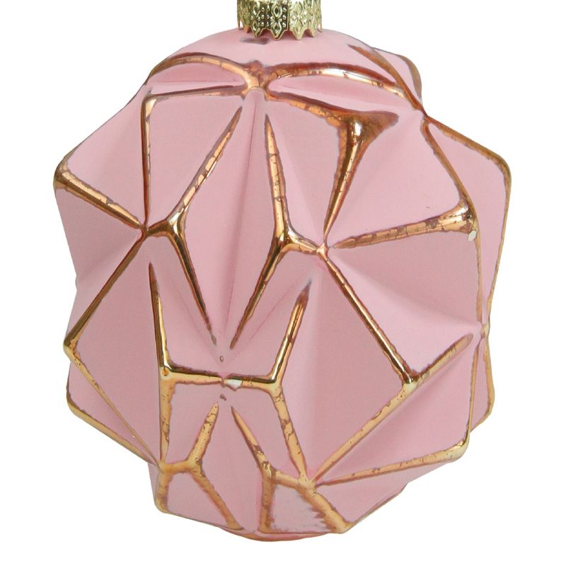 Northlight 4" Pink and Gold Round 3D Geometric Glass Christmas Ornament, 3 of 4