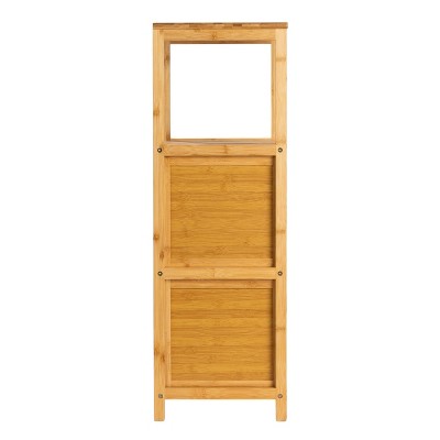 Natural Bamboo 3-Tier Slatted Shelf with Storage Crates
