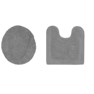 Edge Bath Rug 100% Premium Cotton Ultra-soft Water Absorbent Tufted Solid Reversible 2 Piece Bathroom Rug Set For Machine Washable Bathmat - 1 of 4