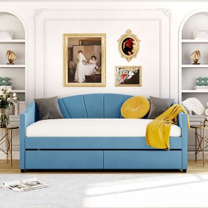 Whisen Twin Size Velvet Upholstered Daybed with Storage Drawers and Shell-Shaped Backrest - 1 of 4