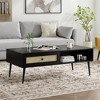 Coffee Table for Living Room,Mid Century Modern Wooden 2-Tier Rectangular Center Table with PVC Rattan Door Drawer - 2 of 4