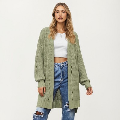 Anna-Kaci Women's Open Front Knit Cardigan with Relaxed Fit and Textured Detailing