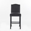 Set of Two 26.25" Upholstered Bar Stools in Dark Charcoal and Walnut with Nailhead Trim - 4 of 4