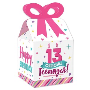 Big Dot of Happiness Girl 13th Birthday - Square Favor Gift Boxes - Official Teenager Birthday Party Bow Boxes - Set of 12 - 1 of 4