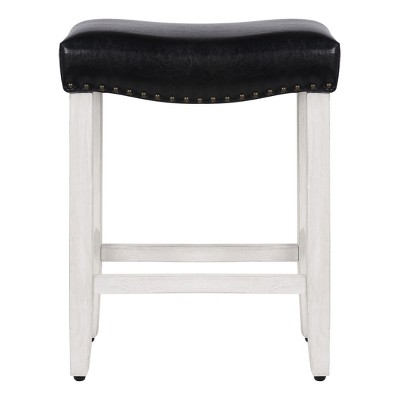 Modern Farmhouse 24" Black Leather Saddle Seat Counter Stool