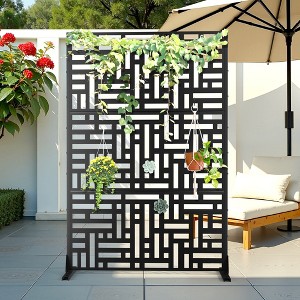 TOAOTBNBO Metal Privacy Screen with Stand, Decorative Privacy Fence Panels with Geometric Pattern, Outdoor Privacy Screen for Garden, Black - 1 of 4
