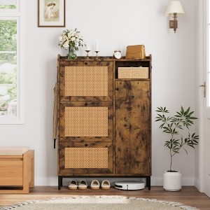 WhizMax Rattan Shoe Storage Cabinet with 3 Flip Drawers, Freestanding Organizer with Adjustable Shelves for Entryway, Narrow Shoe Rack Cabinet - 1 of 4