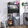 Over - Toilet Storage Rack, 6 - Tier Large Bathroom Organizer with Side Shelves and 2 Drawers, Stable Freestanding Space Saver Black - 4 of 4