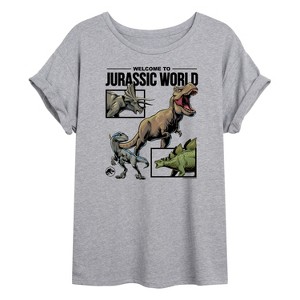 Women's - Jurassic Park - Welcome To Jurassic World Dino Oversized Graphic T-Shirt - 1 of 4