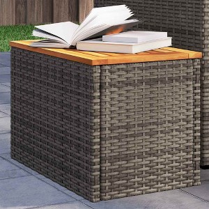 Garden Side Table Grey and Brown PE rattan and solid acacia wood - 1 of 4