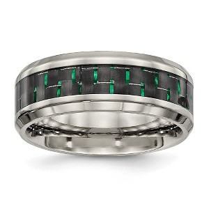 Black Bow Jewelry Men's 8mm Titanium Black/Green Carbon Fiber Beveled Comfort Fit Band - 1 of 4