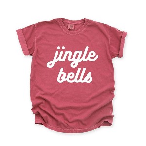 Simply Sage Market Women's Jingle Bells Bold Cursive Short Sleeve Garment Dyed Tee - 1 of 4