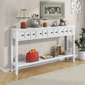 Sapphtopaz Distressed Solid Timber Console Table with 4 Drawers and Bottom Shelf, Rustic Narrow Entryway Table, 60" Long Sofa Table for Entryway - 1 of 4