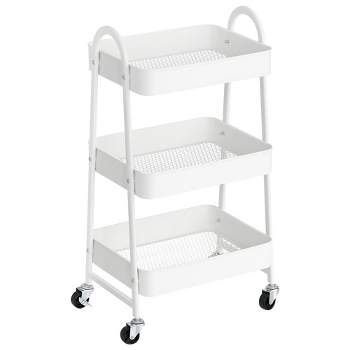 E&D FURNITURE 3 Tier Rolling Storage Cart with Wheels, White, Sturdy,  Waterproof, Adjustable, Multipurpose, Organization, Office, Kitchen,  Bedroom