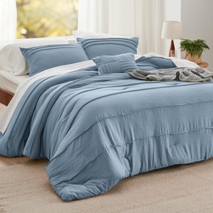 Bedsure | 3/4 Pcs Pinch Pleat Bed Solid Comforter &  Pillowcases Bedding Set - 1 of 4