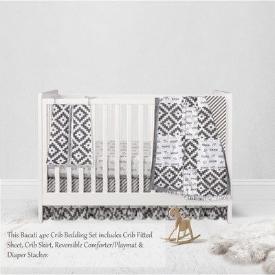 Bacati - Love  Gray/Silver 4 pc Crib Bedding Set with Diaper Caddy