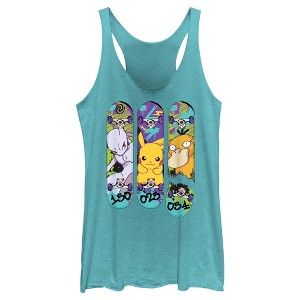 Women's Pokemon Mewtwo, Pikachu, and Psyduck Skateboard Decks Racerback Tank Top - 1 of 4