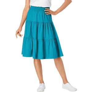 Woman Within Plus Size Elastic-Waist Knit Tiered Skirt - 1 of 4