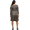 24seven Comfort Apparel Maternity Long Sleeve Wrap Dress with Belt in Brown Blue Geometric Print - 3 of 3