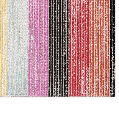 Red and Pink Striped Synthetic Indoor/Outdoor Area Rug