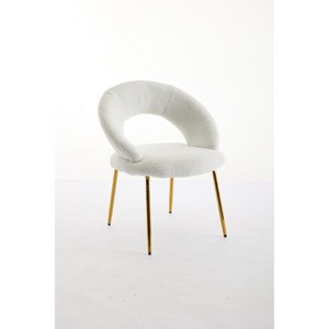 Gulches White Teddy Fabric Curved Back Dining Chair Set of 1 Gold Metal Legs Adjustable Feet Kitchen Room 22 inch Wide 250 lb - 1 of 4