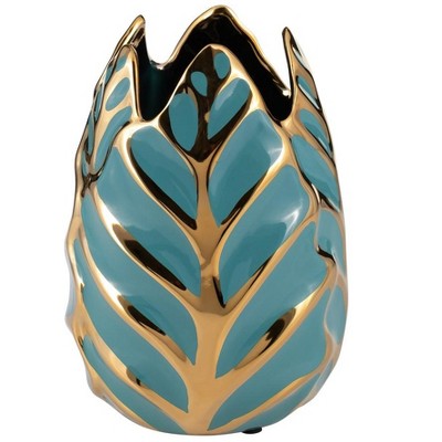 Sagebrook Home Glam Decorative Ceramic Leaf Bud Vase for Room and Office Decor