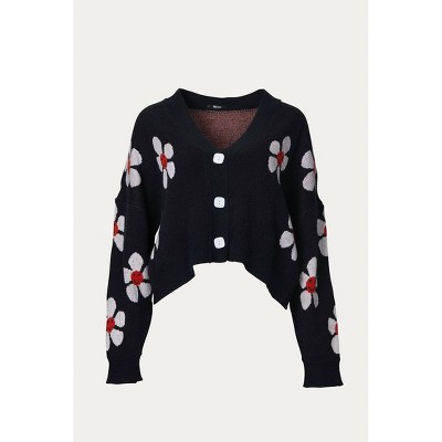 Women's CROPPED RETRO FLORAL CARDIGAN - Melody Fashion