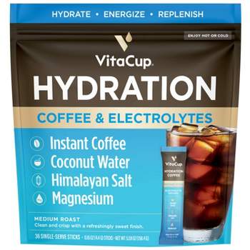 VitaCup Hydration Coffee Instant Packets w/ Electrolytes & Magnesium Medium Roast - 36ct