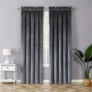 Kate Aurora Royal Living 2 Pack Rod Pocket Light Filtering Velvet Window Curtain Panels - 1 of 4
