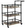 Royal Hampton Rustic Three Tier Wood and Metal Serving Cart, Black and Brown - 2 of 2