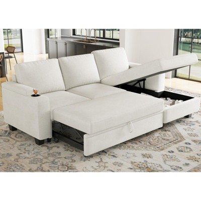 Belffin Compact Sleeper Sectional - Chenille Modular Sofa with Pull-Out Bed & Hidden Storage
