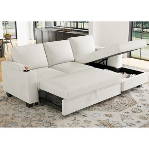 Belffin Compact Sleeper Sectional - Chenille Modular Sofa with Pull-Out Bed & Hidden Storage - 1 of 4