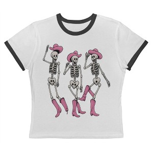 Rerun Island Women Dancing Skeletons Pink Hats Boots Short Sleeve Graphic Cotton Retro Vintage Ranger Baby Tee - 1 of 4