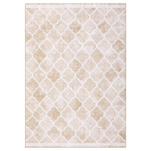 Area Rug Washable Non Slip Backing Boho Trellis Rug Low Pile Distressed Floor Carpet Retro Accent Rug for Living Room Bedroom - 1 of 4