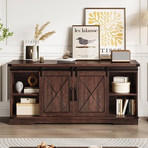 Farmhouse TV Stand for 65 Inch TV Entertainment Center with Sliding Barn Doors Storage Cabinet - 1 of 4
