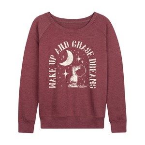 Women's - Peanuts - Wake Up And Chase Dreams Lightweight French Terry Wide Neck Long Sleeve Shirt - 1 of 4