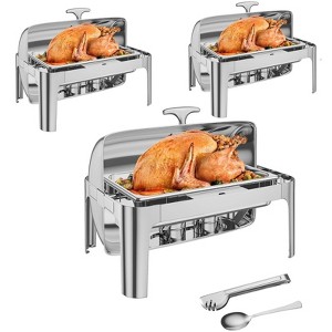 COZONY 3-Piece Stainless Steel Buffet Set with Roll Top Lids, Complete Chafing Dish System with Pans and Accessories for Catering Events - 1 of 4