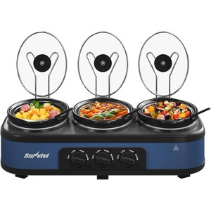 Heynemo Triple Slow Cooker Buffet Servers and Warmer,3 Pot Food Small Mini Manual Slow Cooker with Adjustable Temp, Lid Rests,3x1.5 QT, Blue - 1 of 4