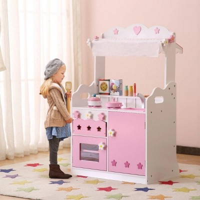 INFURNIC Kitchen Carts and Islands Kids Funnel 2 In 1 Pretend Kitchen and Market Stall for Creative Play, Pink, 23.62"*16.92"*38.19"