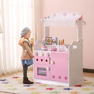 INFURNIC Kitchen Carts and Islands Kids Funnel 2 In 1 Pretend Kitchen and Market Stall for Creative Play, Pink, 23.62"*16.92"*38.19" - 1 of 4