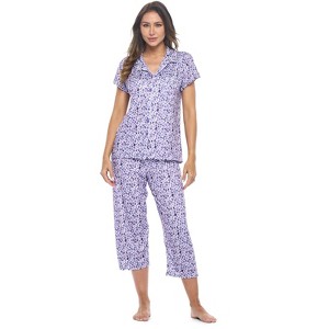 Casual Nights Women's Rayon Printed Short Sleeve Capri Pajama Set - 1 of 4