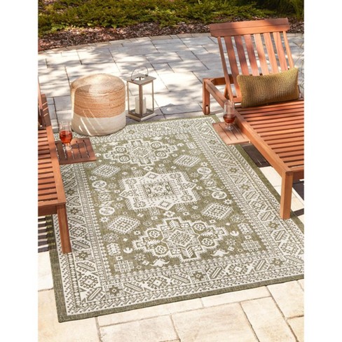Unique Loom 4' 0 X 6' 0 Rectangle Indoor/outdoor Aztec Green Area Rug ...