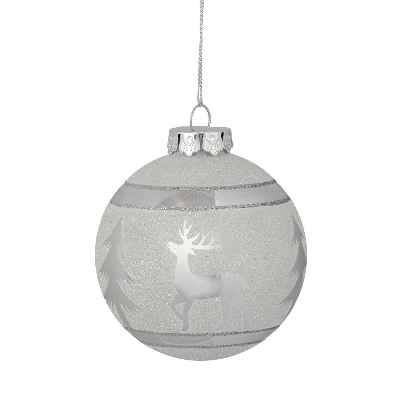 Northlight 3.5" White and Silver Glass Christmas Ball Ornament, 1 of 6