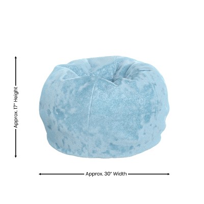 Teal Furry Small Round Bean Bag Chair with Removable Cover