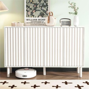 Shoe Cabinet with 5 Solid Wood Legs, Cream Style Sideboard Buffet Cabinet with Fluted Doors, Large 4-Door Storage Cabinet-Cuddlewood - 1 of 4