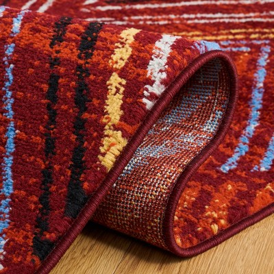 Red and Terracotta Geometric Synthetic Rectangular Area Rug