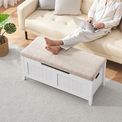 Storage Chest, Storage Trunk with Cushion Seat, 2 Safety Hinges, Storage Bench, Wooden Storage Organizer, Shoe Bench  Easy Assembly