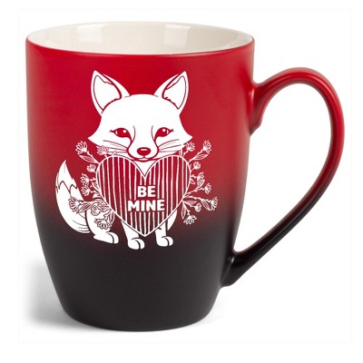 Elanze Designs Romantic Valentines Coffee Cup Mug 12 Ounce Ceramic With Ombre Gradient Be Mine Floral Fox Red and Black