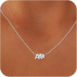 Dainty Heart Initial Necklace 14K Gold Plated A-Z Letter Pendant - 1 of 4